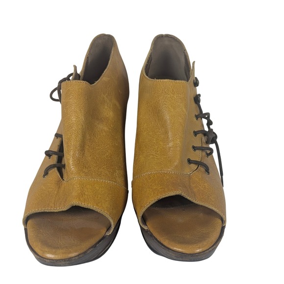 John Fluevog Goldenrod Summertime Ashbury‎ Peep Toe Lace Up Platform Block Heel - Picture 7 of 9